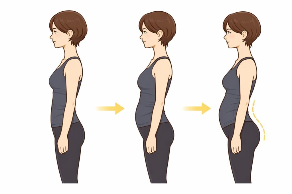 反り腰の状態を3段階で表している3人の女性のイラスト