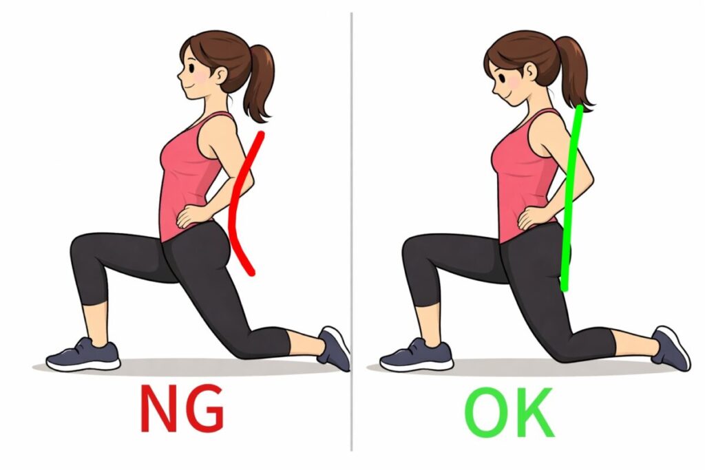 腰を反っているのと反っていない女性二人のイラスト画像