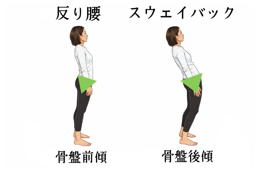 反り腰とスウェイバックの女性の比較画像