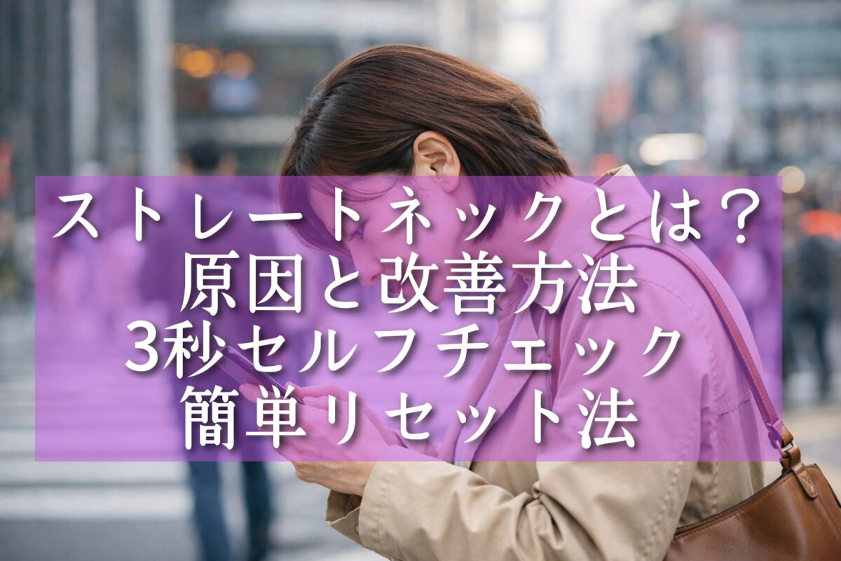 ストレートネックでスマホを見ている女性