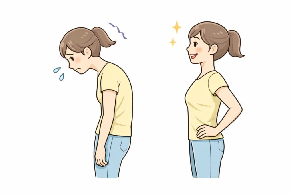 猫背の女性と姿勢のきれいな女性の対比