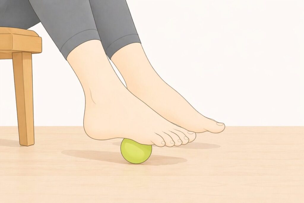 足裏でボールをコロコロしている様子のイラスト