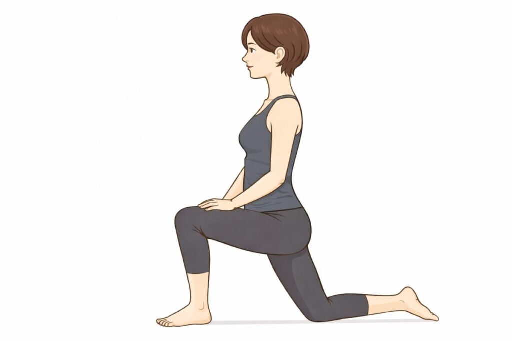 腸腰筋のストレッチを行っている女性のイラスト