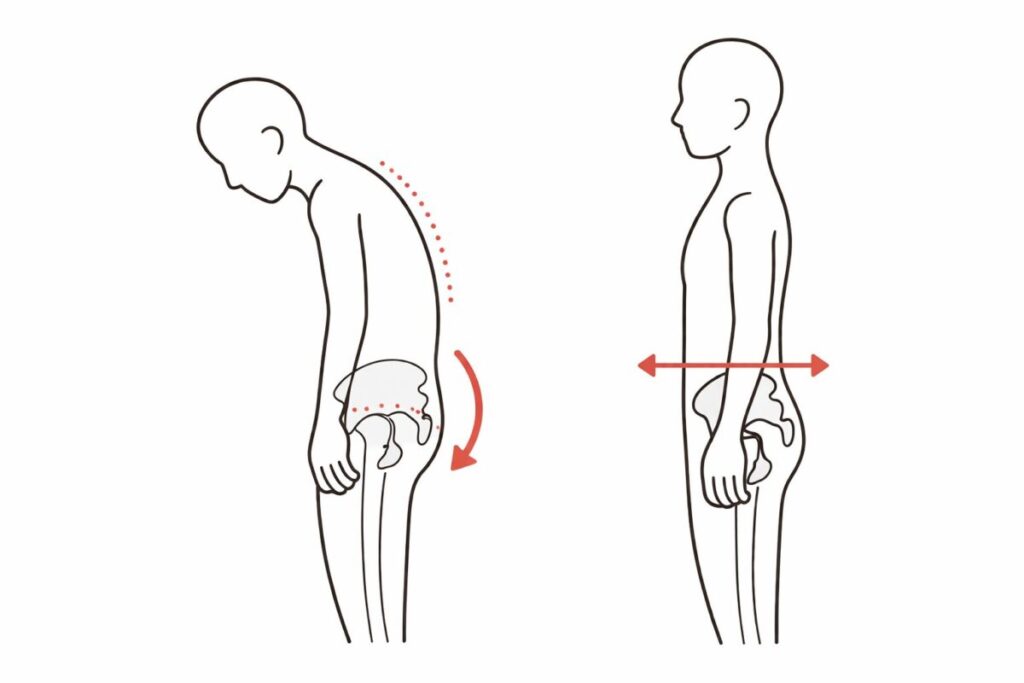 骨盤後傾と骨盤フラットの比較画像
