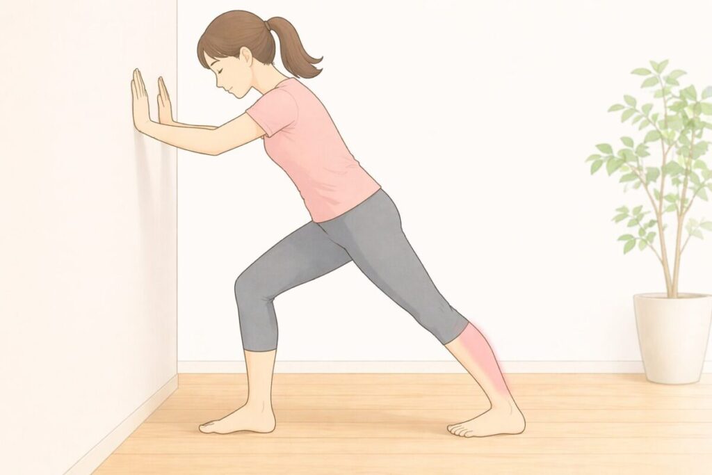 ふくらはぎのストレッチしているイラスト